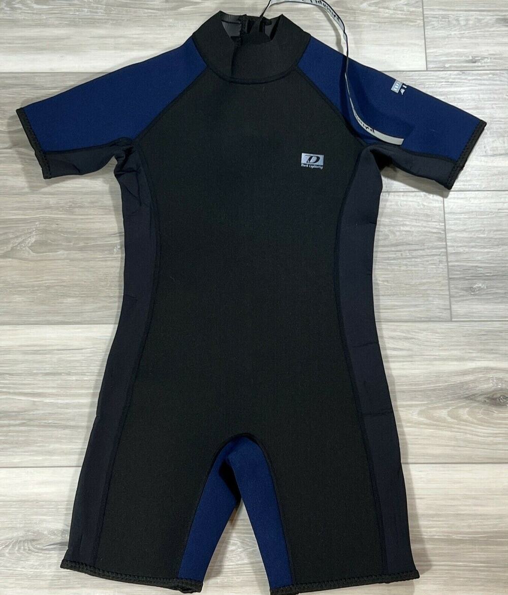 Dark Lightning Wetsuit Youth Size 12 Black Blue Back Zip New